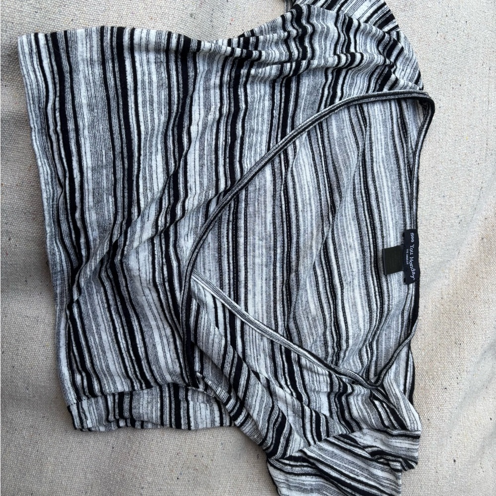 See You Monday Black and Gray Striped Top